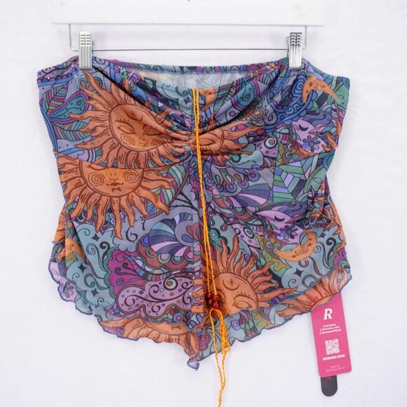 NEW Romwe XL Crop Tube Top Drawstring Blue Purple Orange Sun Blouse - Picture 1 of 7